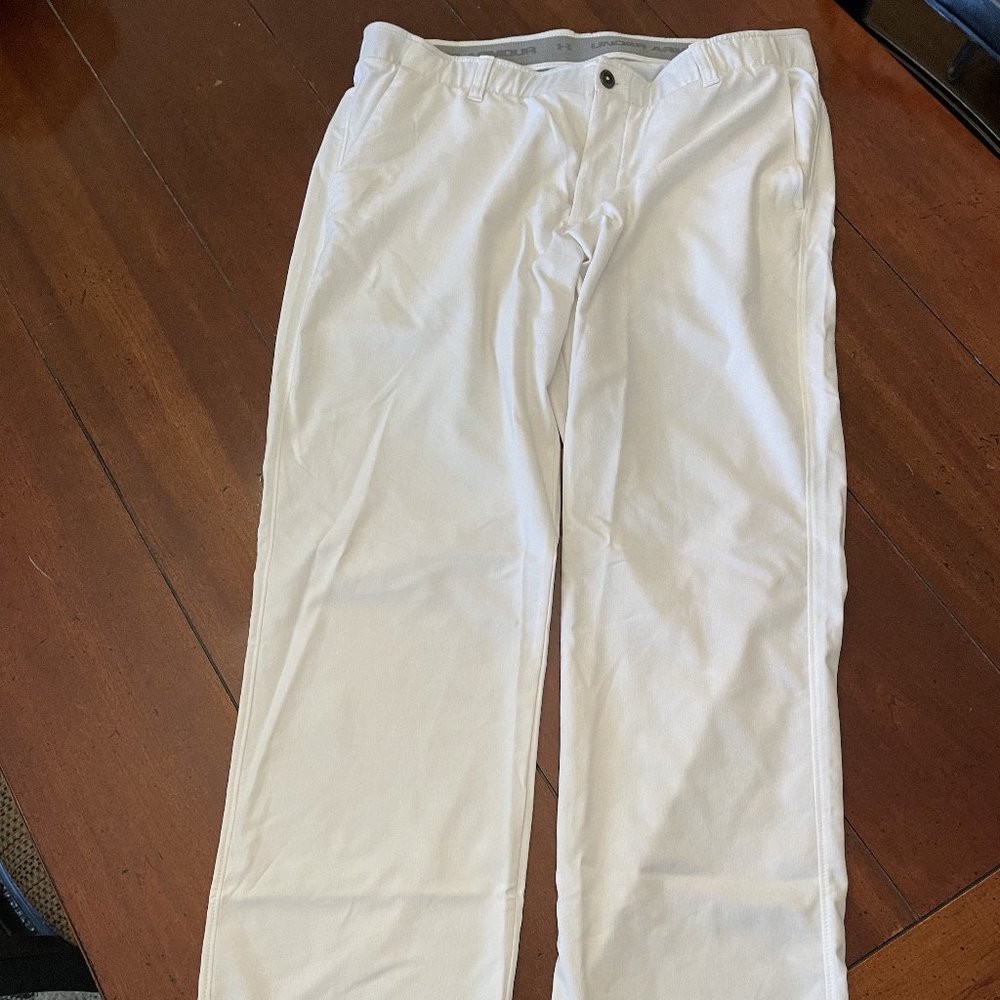 Mens Under Armour Golf Slacks - Solid White, 38x34